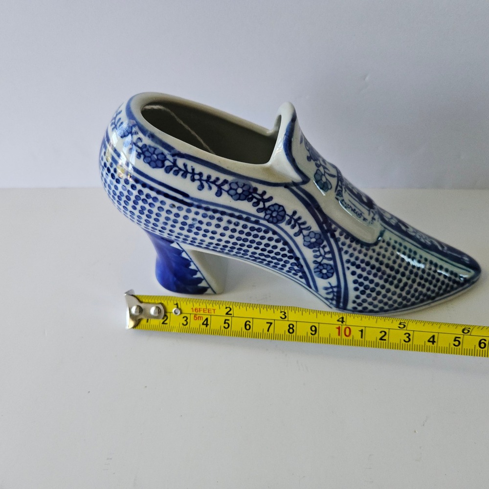 Vtg Delft Shoe Porcelain Blue and White Bud Vase Trinket Holder Heel - Picture 9 of 10
